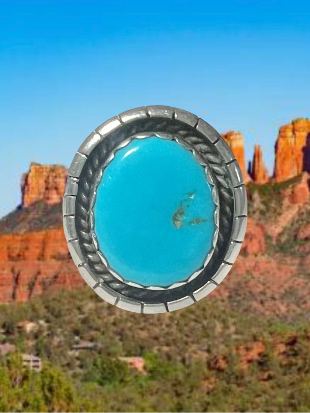 Sterling Silver Turquoise Oval Ring Size 7 1/2.